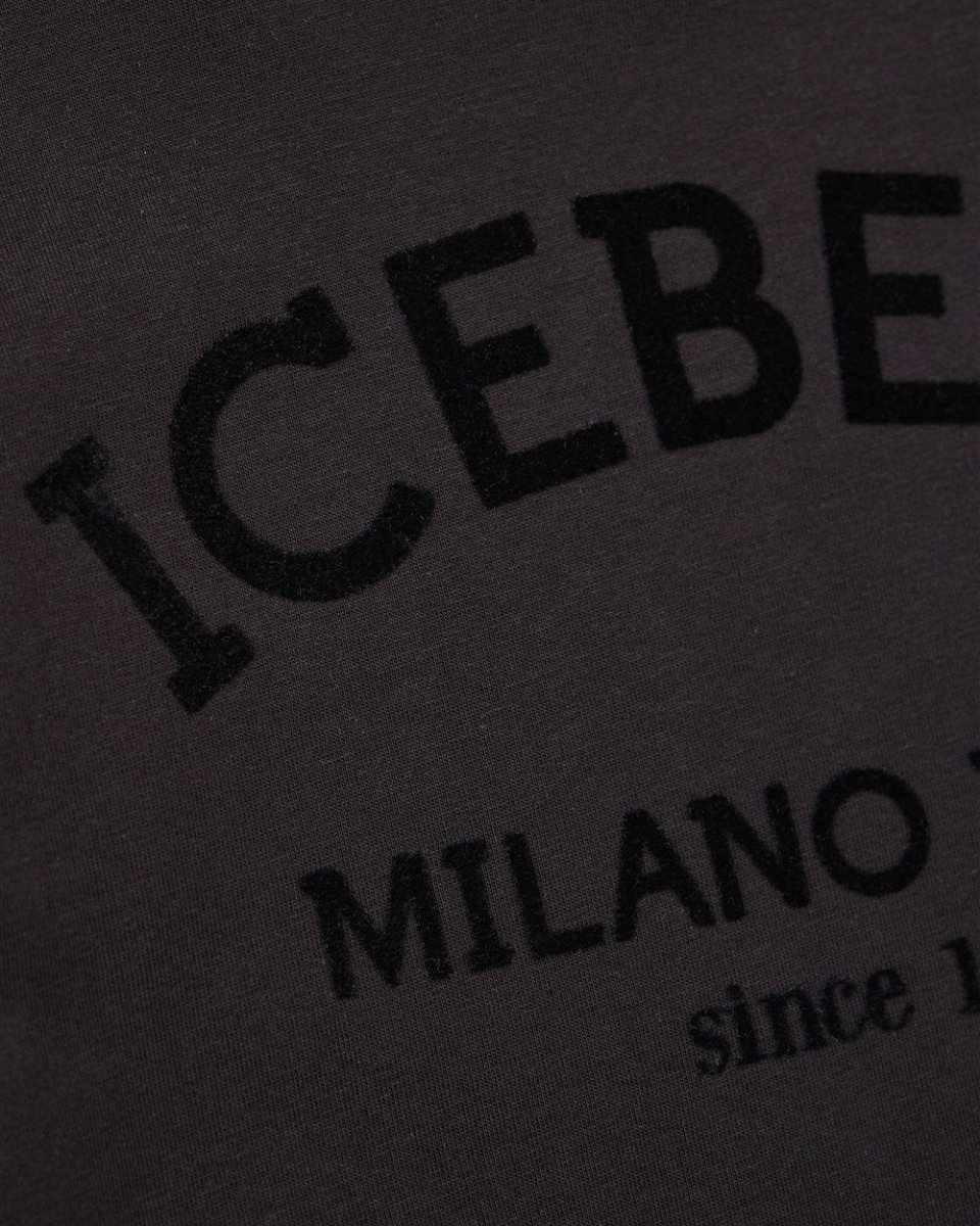 T-SHIRT NERA A MANICHE LUNGHE CON LOGO ICEBERG - immagine 4