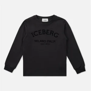 T-SHIRT NERA A MANICHE LUNGHE CON LOGO ICEBERG