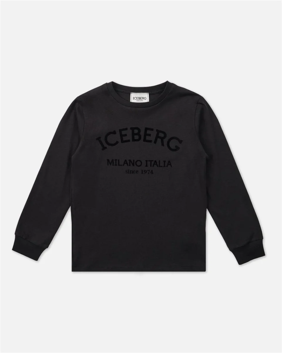 T-SHIRT NERA A MANICHE LUNGHE CON LOGO ICEBERG