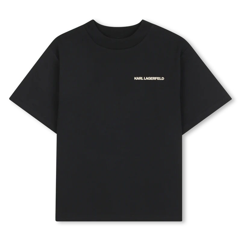 T-SHIRT NERA CON FANTASIA LOGO BEIGE KARL LAGERFELD - immagine 2