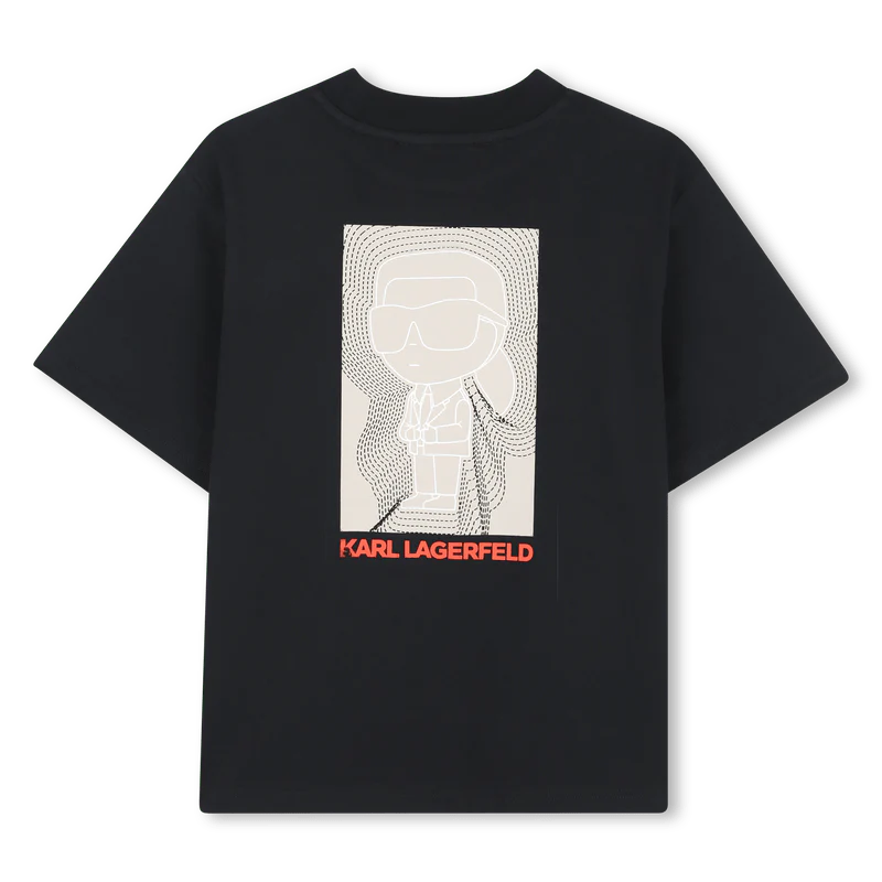 T-SHIRT NERA CON FANTASIA LOGO BEIGE KARL LAGERFELD - immagine 3