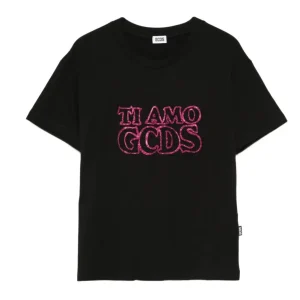 T-SHIRT NERA CON LOGO BRILLANTINATO GCDS
