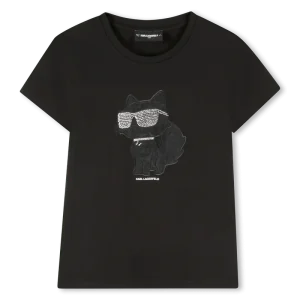 T-SHIRT NERA CON LOGO BRILLANTINATO KARL LAGERFELD