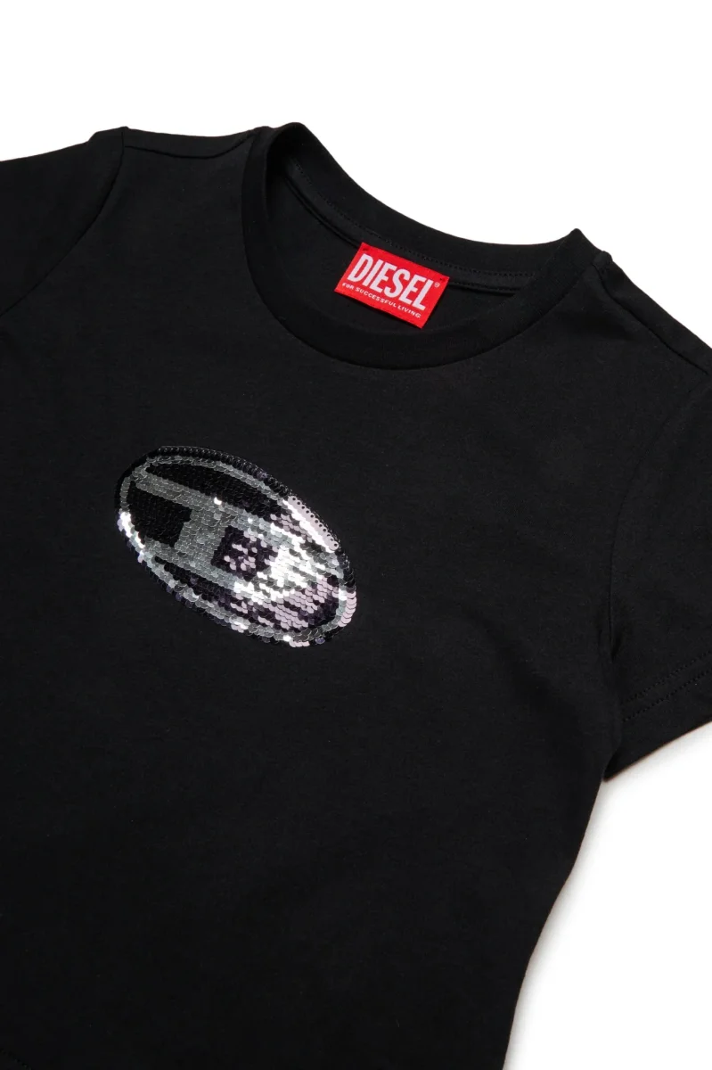 T-SHIRT NERA CON LOGO IN PAILLETTES DIESEL - immagine 4