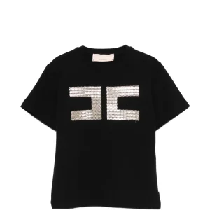 T-SHIRT NERA CON LOGO IN PAILLETTES ORO ELISABETTA FRANCHI