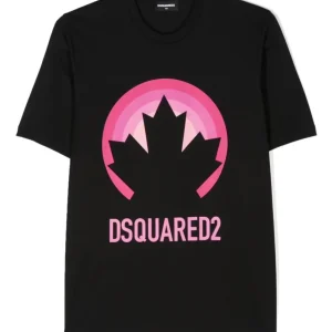 T-SHIRT NERA CON LOGO ROSA DSQUARED2