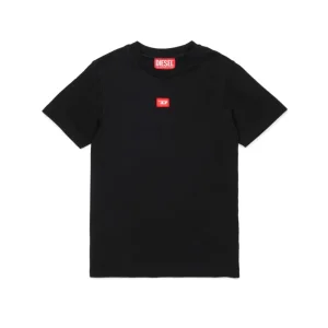 T-SHIRT NERA CON LOGO ROSSO DIESEL