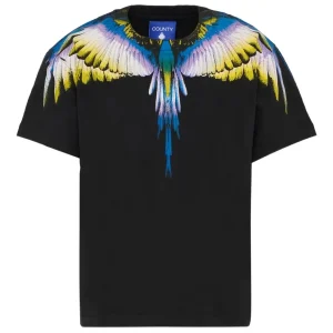 T-SHIRT NERA CON STAMPA ALI MULTICOLOR