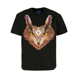 T-SHIRT NERA CON STAMPA GUFO MARCELO BURLON