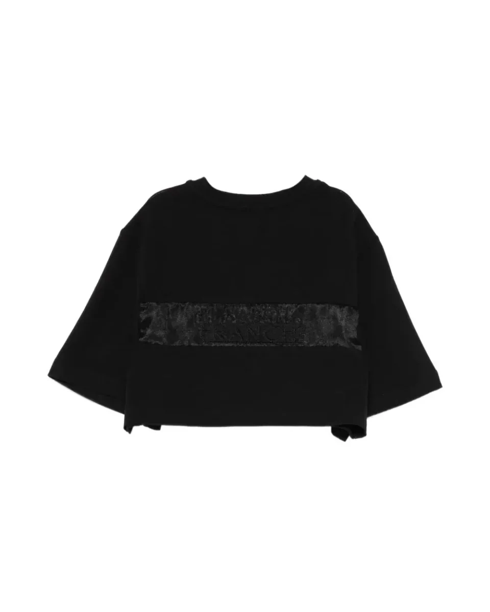 T-SHIRT NERA IN ORGANZA SUL RETRO LOGATA ELISABETTA FRANCHI - immagine 3