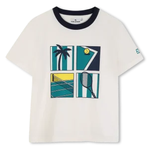 T-SHIRT PANNA CON GIROCOLLO BLU KIDS AROUND