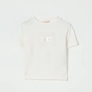 T-SHIRT PANNA CON RICAMO DIAGONALE ELISABETTA FRANCHI