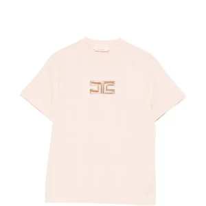 T-SHIRT ROSA PASTELLO CON LOGO IN ORO ELISABETTA FRANCHI