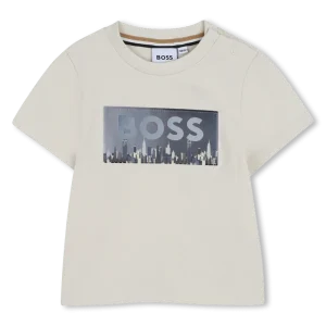 T-SHIRT SABBIA CON GRAFICA LENTICOLARE CON LOGO BOSS