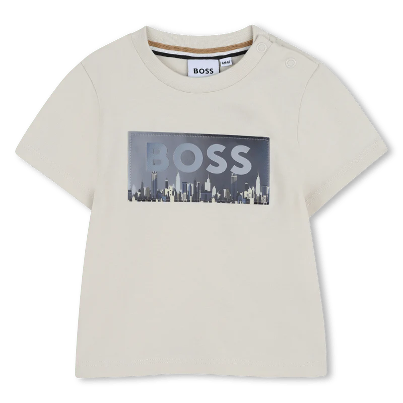 T-SHIRT SABBIA CON GRAFICA LENTICOLARE CON LOGO BOSS
