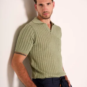 Maglia polo traforata uomo verde salvia