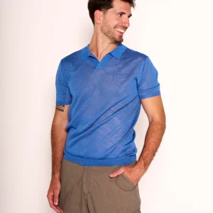 Polo uomo denim in maglia leggera