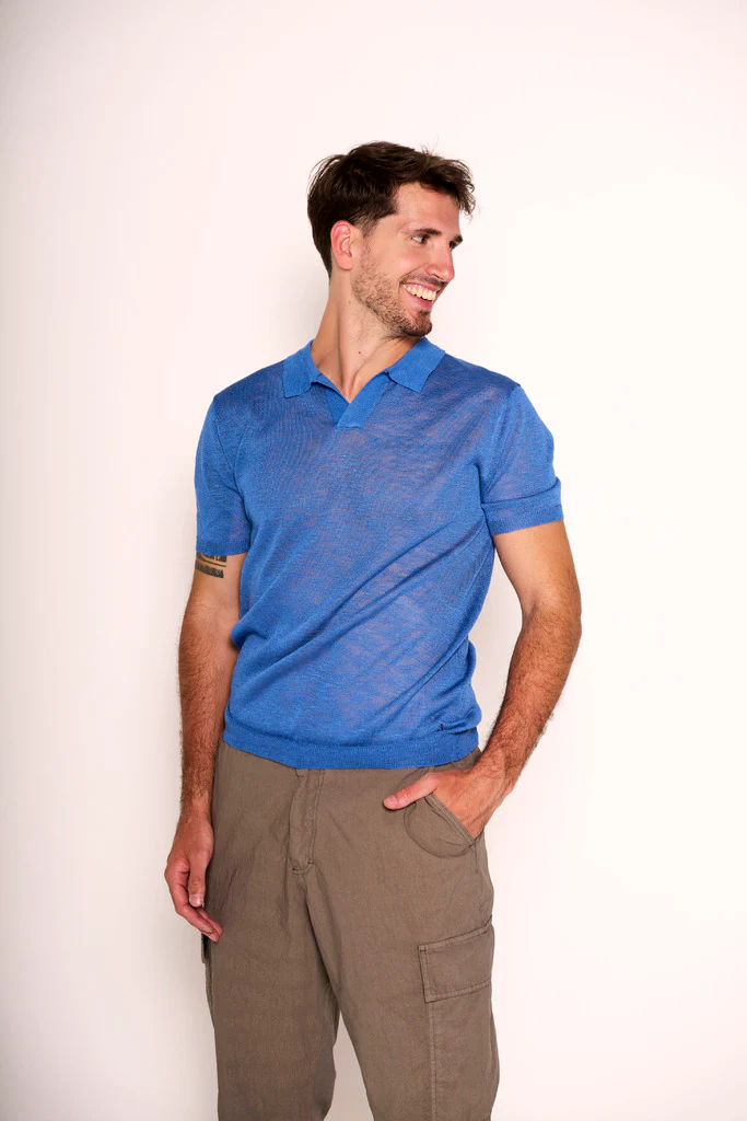 Polo uomo denim in maglia leggera - immagine 2