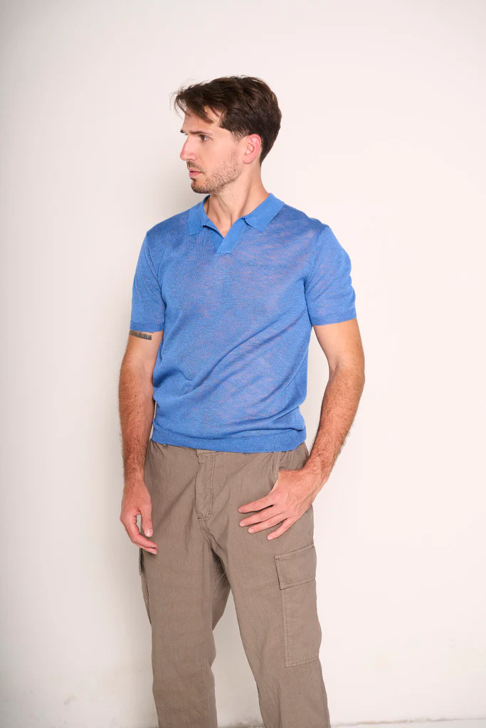 Polo uomo denim in maglia leggera - immagine 4