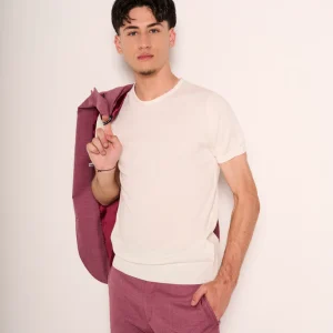 T-shirt uomo basic bianca con girocollo in cotone elasticizzato