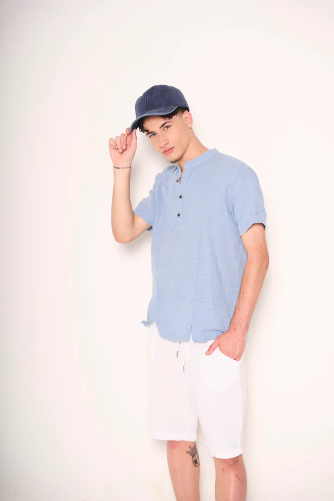 Polo collo coreana in cotone leggero - immagine 2