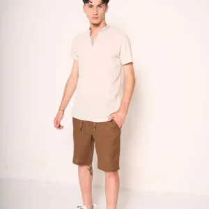 T-shirt henley uomo in cotone fiammato