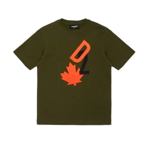 T-SHIRT VERDE CON LOGO ARANCIONE DSQUARED2