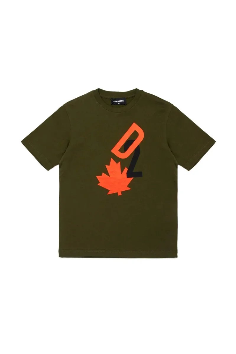 T-SHIRT VERDE CON LOGO ARANCIONE DSQUARED2