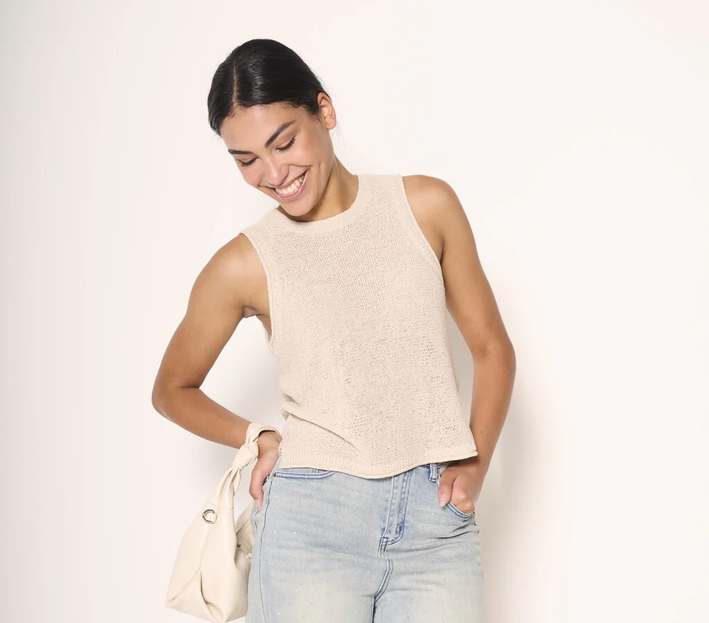 Canottiera beige in maglia - immagine 3